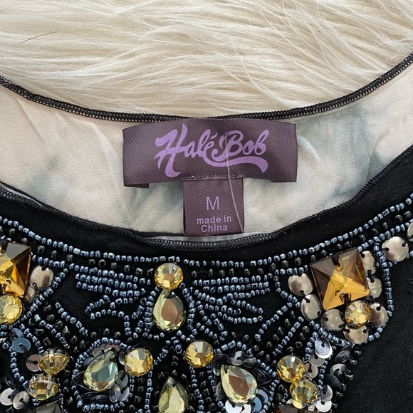 Hale Bob Black Crystal Beaded Embellished Sleeveless Silk Tunic Top Dress - Picture 6 of 12